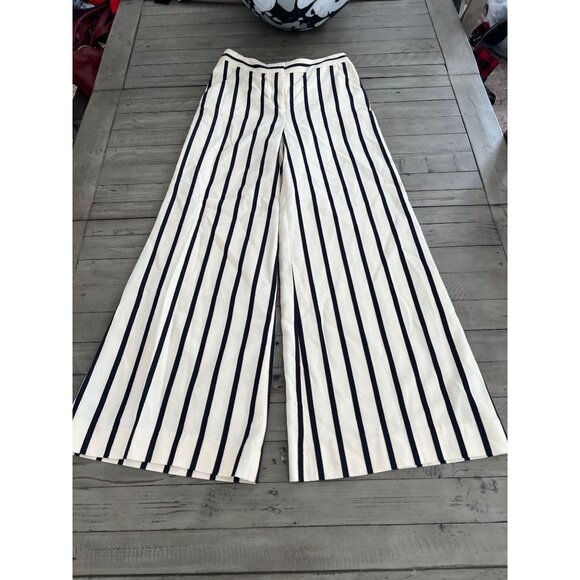 Veronica Beard Navy and White Striped Wide Leg Pants - Picture 2 of 7
